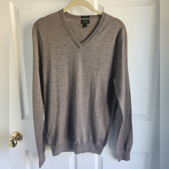 J. Crew 100% Merino Wool Mens Slimfit Vneck Pullover Sz Small Brown - Picture 1 of 10